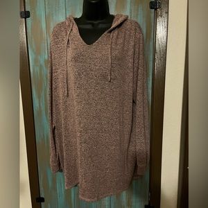 Lightweight knit hoodie. Heathered pink top.